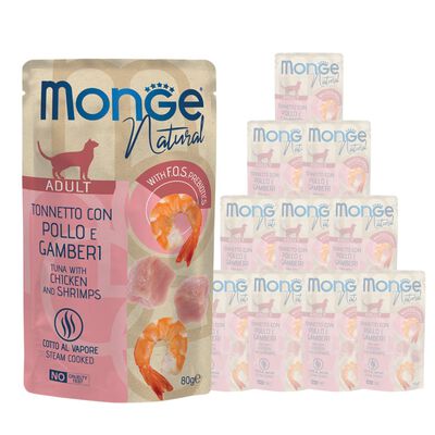 Monge Natural Cat Adult Pezzetti di Tonnetto con Pollo e Gamberi 80 gr