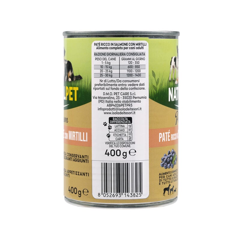 Naturalpet Premium Dog Adult Pat&eacute; ricco in Salmone con mirtilli 400 gr