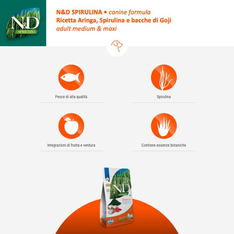 Farmina N&D Spirulina Dog Adult Medium&Maxi Aringa Spirulina e Bacche di Goji 2 kg