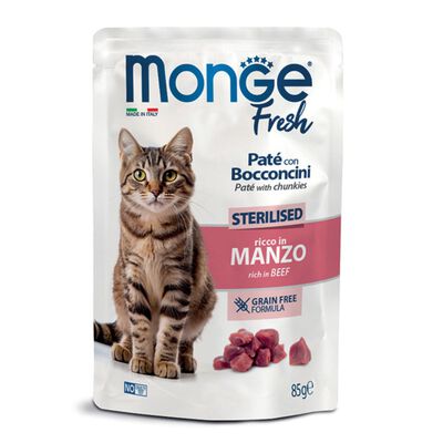 Monge Fresh Sterilised Pat&eacute; con Bocconcini di Manzo per gatti 85 gr
