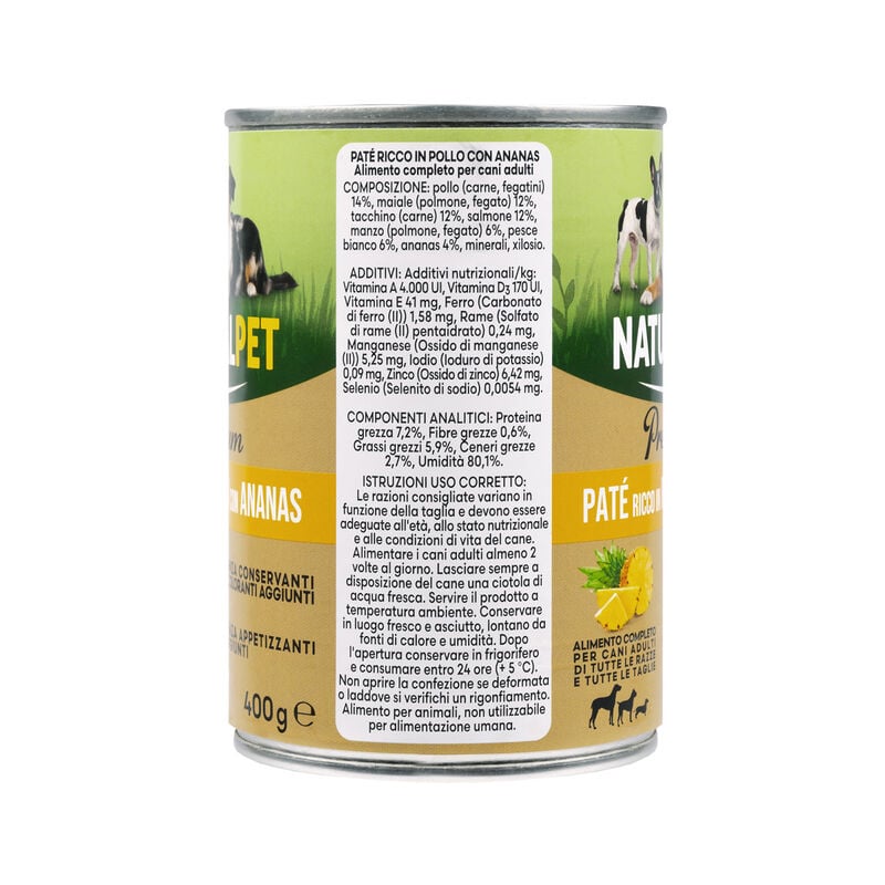 Naturalpet Premium Dog Adult Pat&eacute; ricco in Pollo con ananas 400 gr