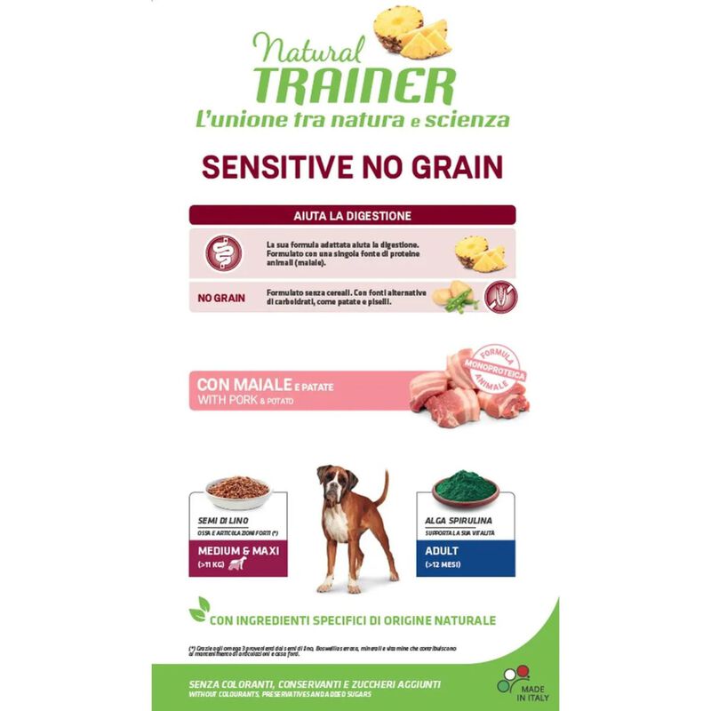 Natural Trainer Dog Sensitive Medium&Maxi Grain Free al Maiale 3 kg