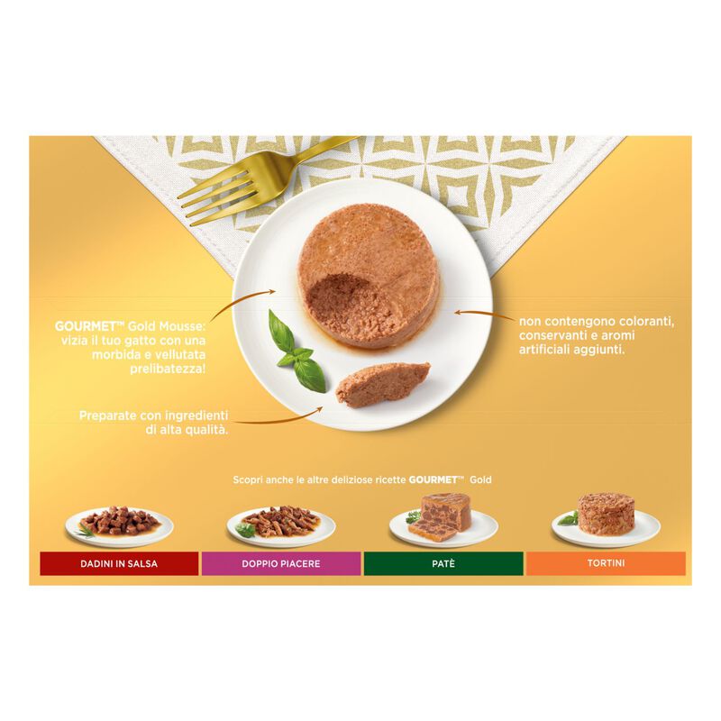 Gourmet Gold Cat Adult  Mousse con Manzo, Pesce dell'Oceano, Tacchino, Fegato 12x85 gr