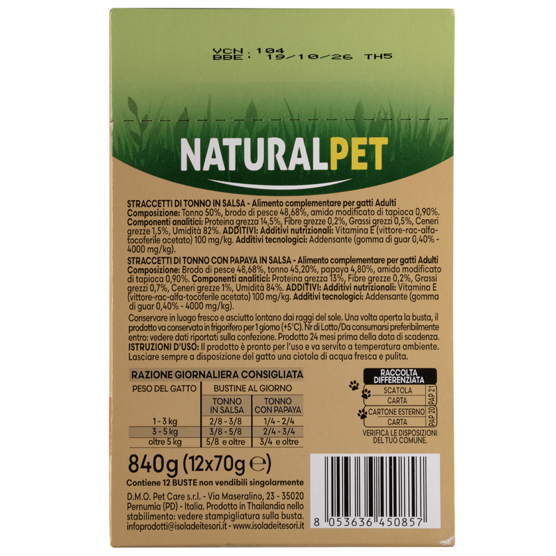 Naturalpet Premium Straccetti di Tonno con Papaya in Salsa e Tonno in Salsa 12x70gr