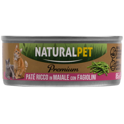 Naturalpet Premium Cat pat&eacute; al maiale con fagiolini 85gr