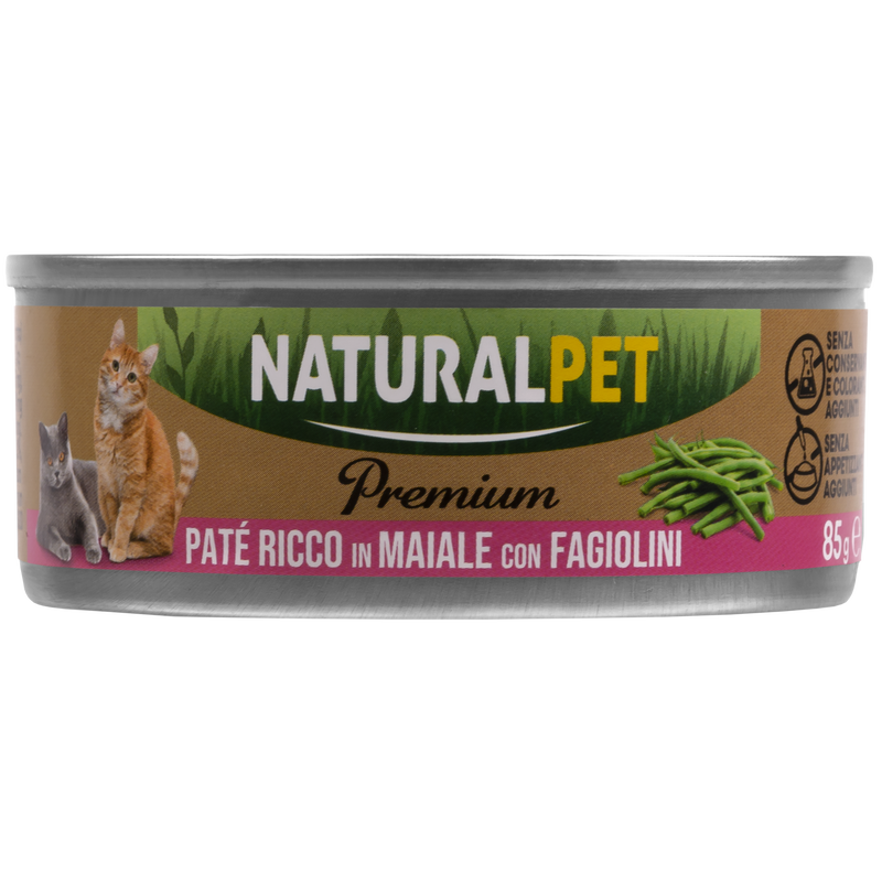 Naturalpet Premium Cat pat&eacute; al maiale con fagiolini 85gr