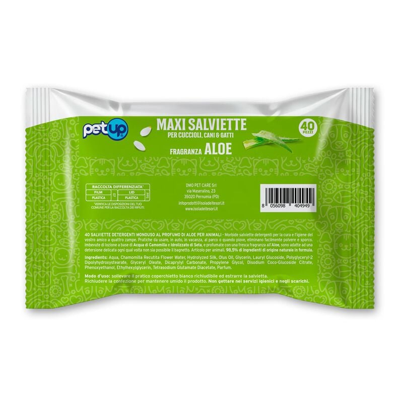Petup Maxi Salviette per cuccioli, cani e gatti all'Aloe 40 pz