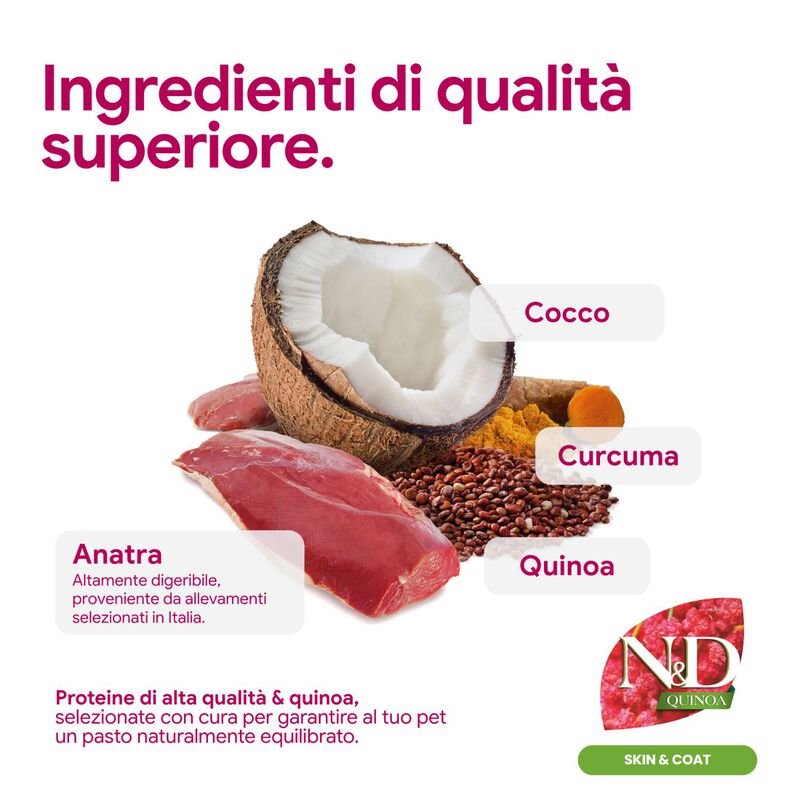 N&D Farmina Quinoa Skin & Coat Dog Adult Medium & Maxi con Anatra 2,5 kg