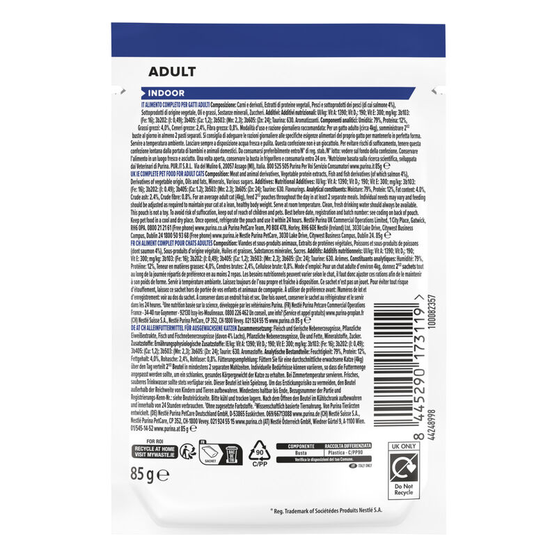 Purina Pro Plan Cat Adult Indoor con Salmone in Salsa 85 gr