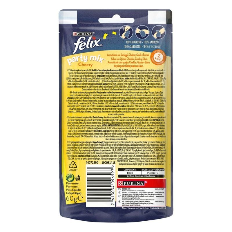 Felix Party Mix Snack Cat Cheezy Mix con formaggio Cheddar Gouda e Edamer 60 gr