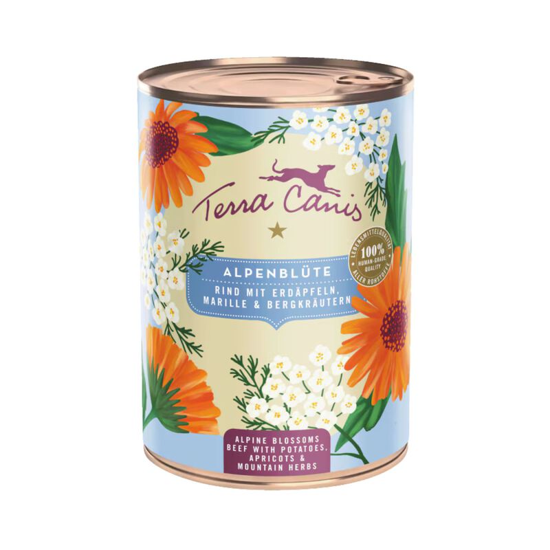 Terra Canis Dog menu flower Fiori Alpini Manzo con patate, albicocche ed erbe di montagna 400 gr