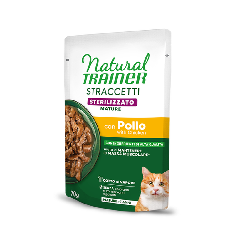 Natural Trainer Straccetti con Pollo per Gatti Maturi Sterilizzati 70gr