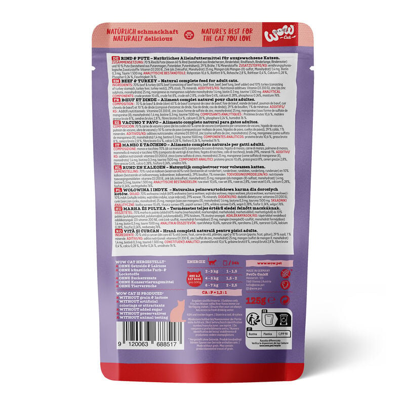 Wow Cat Adult Manzo e Tacchino 125 gr