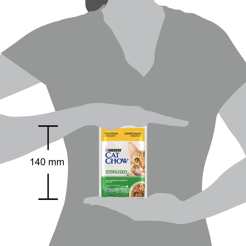 Cat Chow Adult 1+ Sterilised Teneri pezzetti in salsa con pollo e melanzane 85 gr