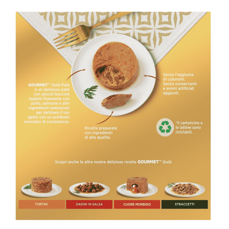 Gourmet Gold Cat Adult pat&eacute; Pollo, Salmone, Coniglio, Agnello & Anatra 85grx24pz