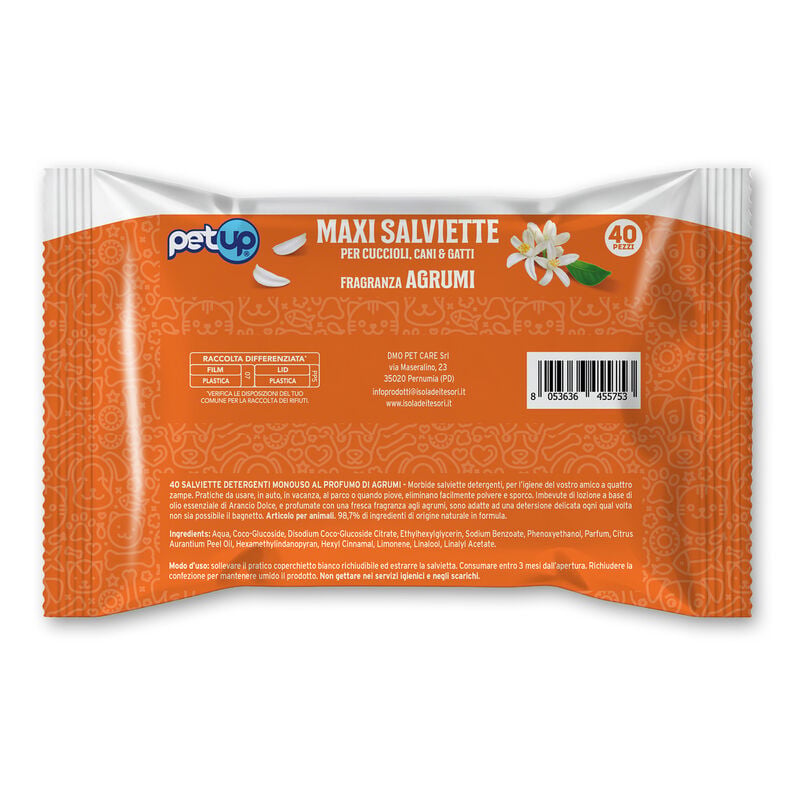 Petup Maxi Salviette per cuccioli, cani e gatti agli Agrumi 40 pz