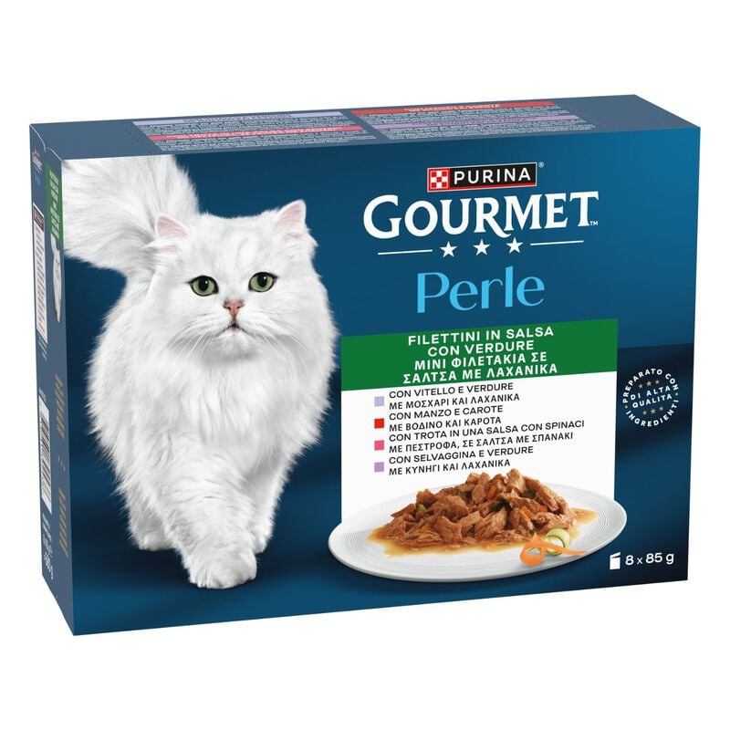 Gourmet Perle Cat Adult Filettini in Salsa con Verdure 8 x 85 gr