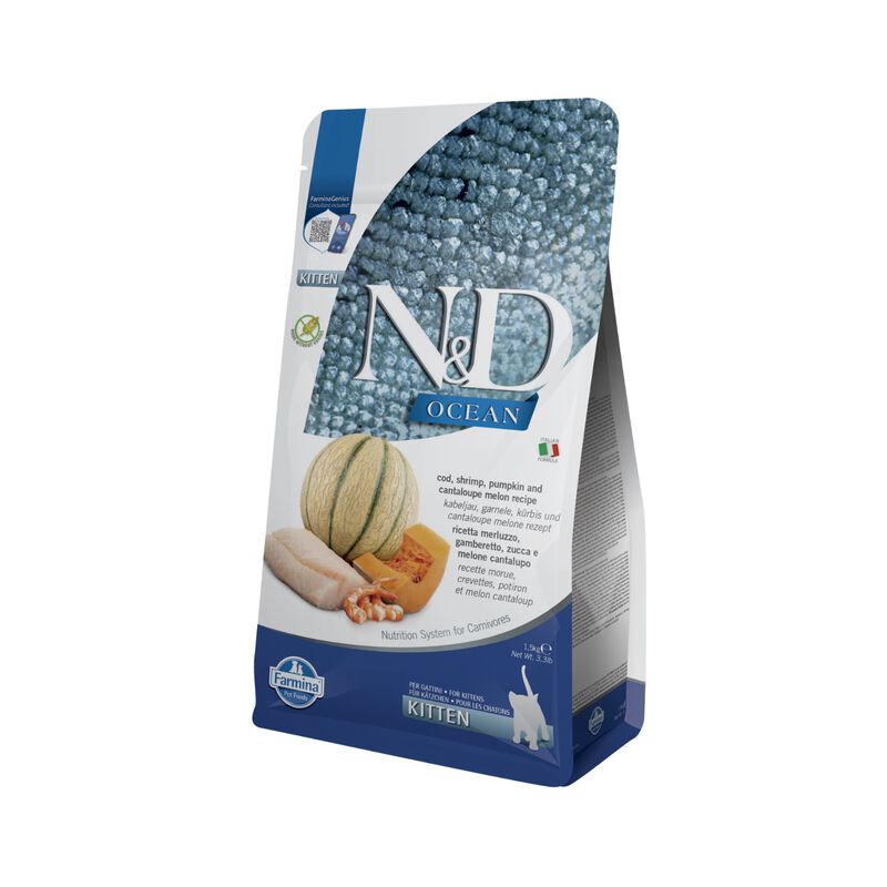 N&D Farmina Ocean Kitten Merluzzo, Gamberetti, Zucca e Cantalupo 1,5 kg