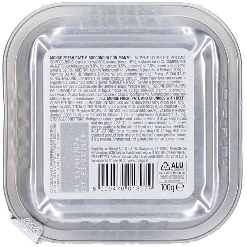 Monge Fresh per cani adulti Pat&eacute; con Bocconcini con Manzo 100 gr
