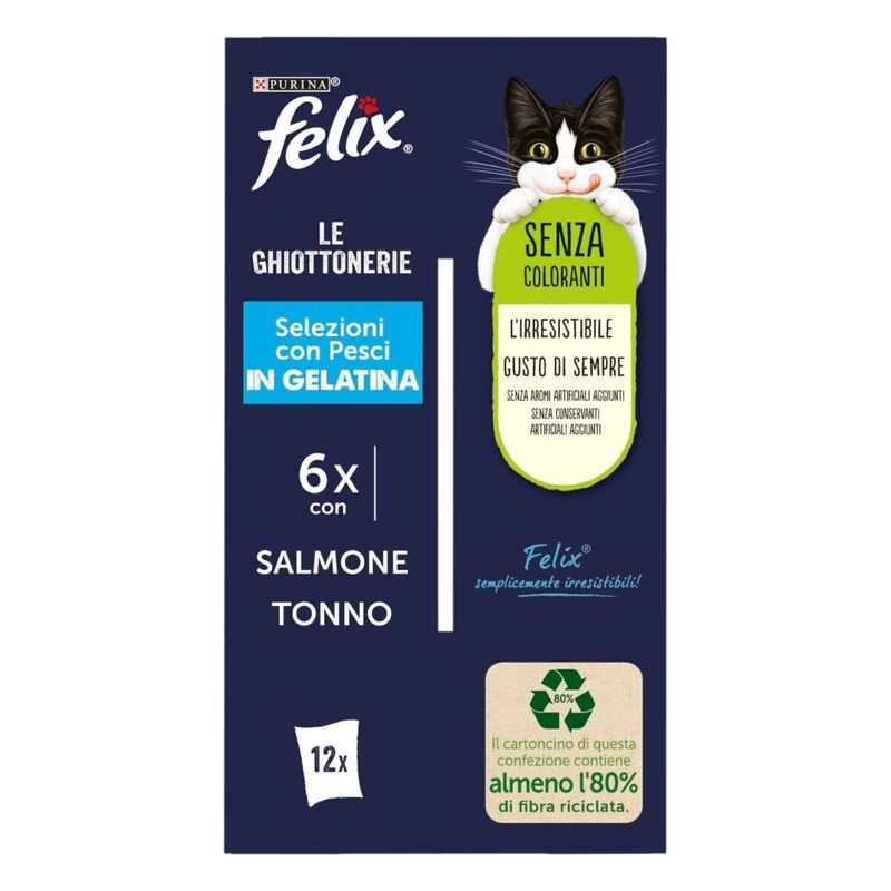 Felix Le Ghiottonerie Cat Selezioni con pesci Salmone con Tonno 12 x 85 gr