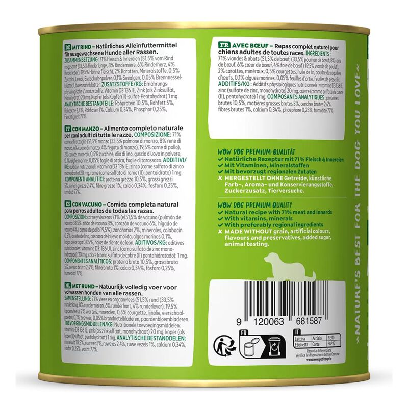 Wow Dog Adult Manzo con Carote e Zucchine 800 gr