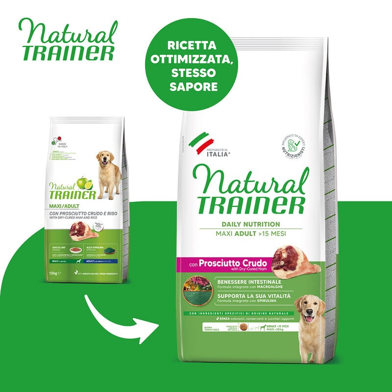 Natural Trainer Daily Nutrition Dog Adult Maxi con Prosciutto Crudo 12 kg
