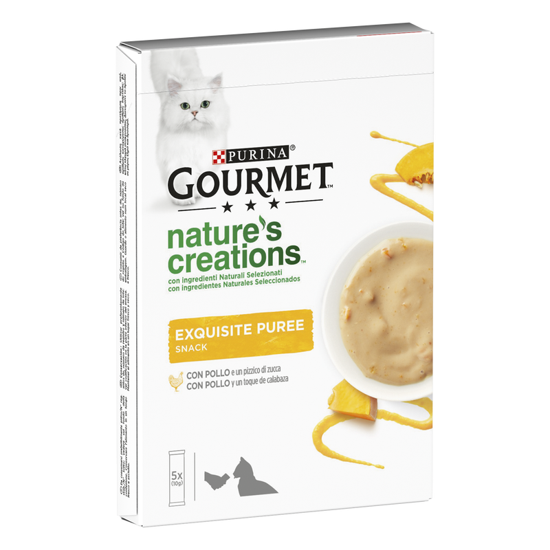 Gourmet Nature's Creations Snack per gatti Exquisite Puree Pollo e Zucca 5 x 10 gr