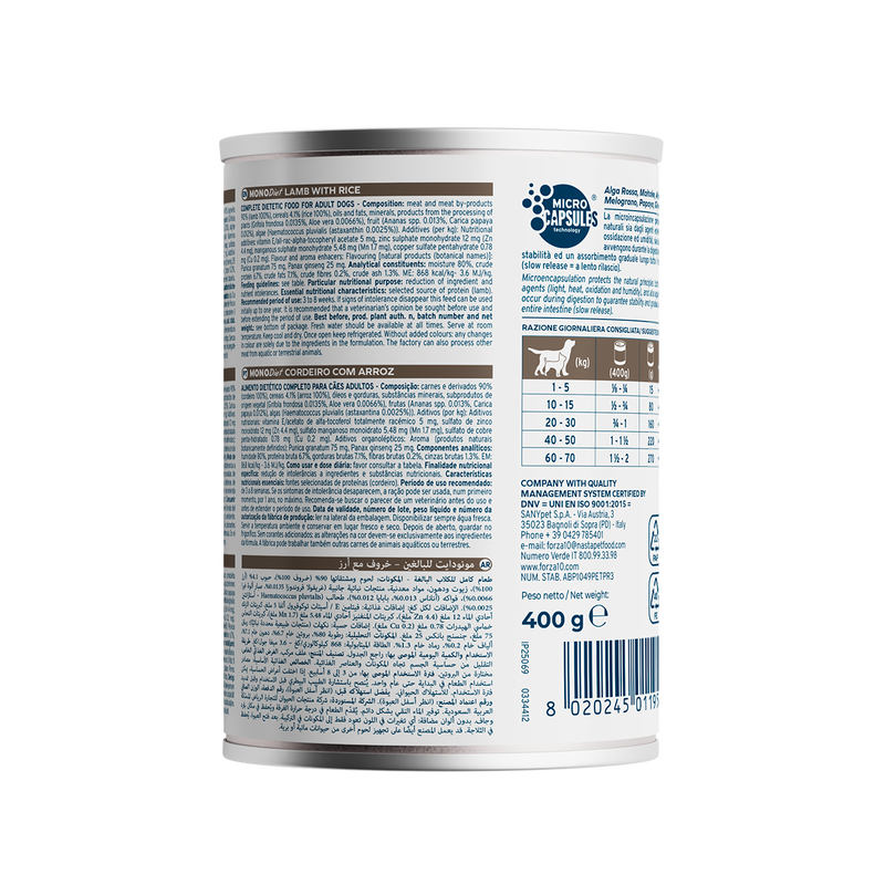 Forza10 Mono Diet Dog Agnello con riso 400gr