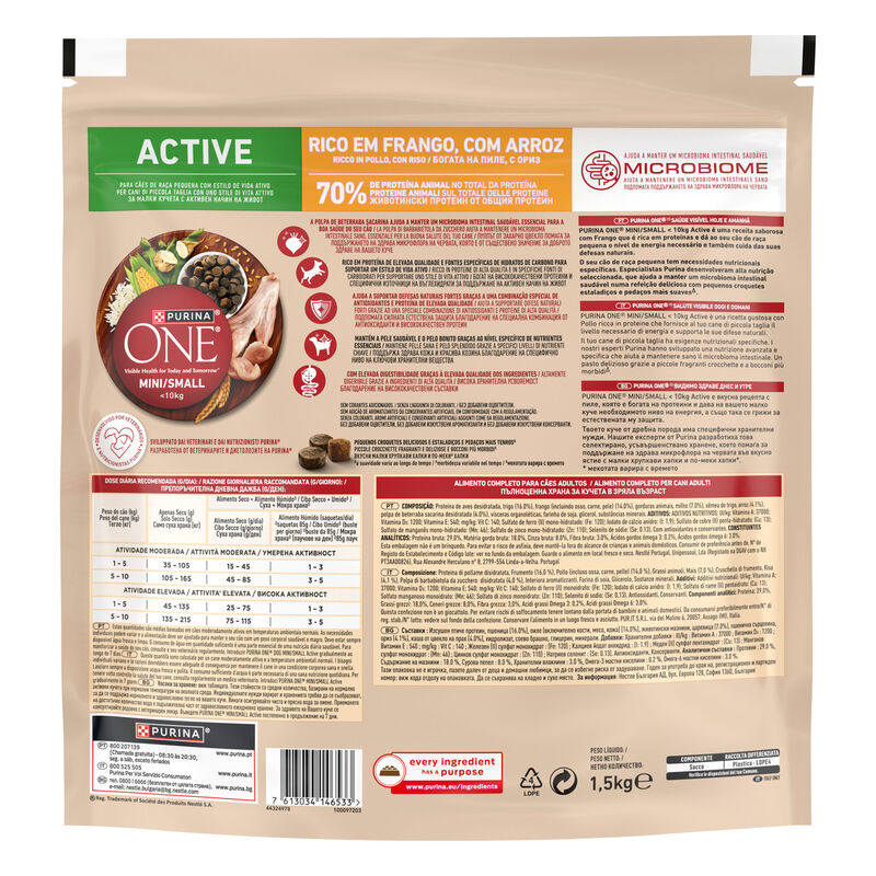 Purina One Dog Mini Active con Pollo e Riso 800 gr