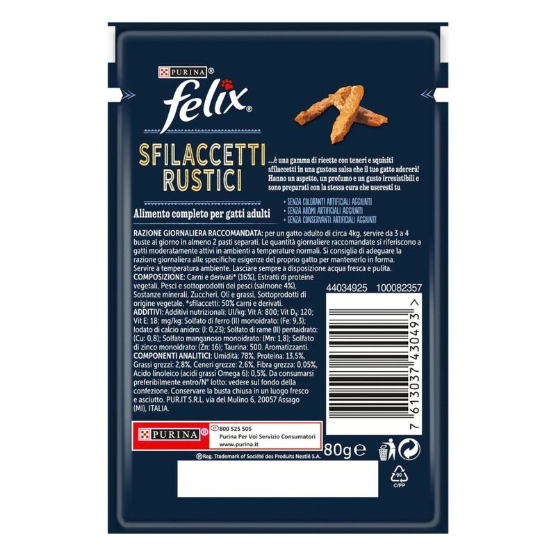 Purina Felix Sfilaccetti Rustici Cat Adult con Salmone 80 gr