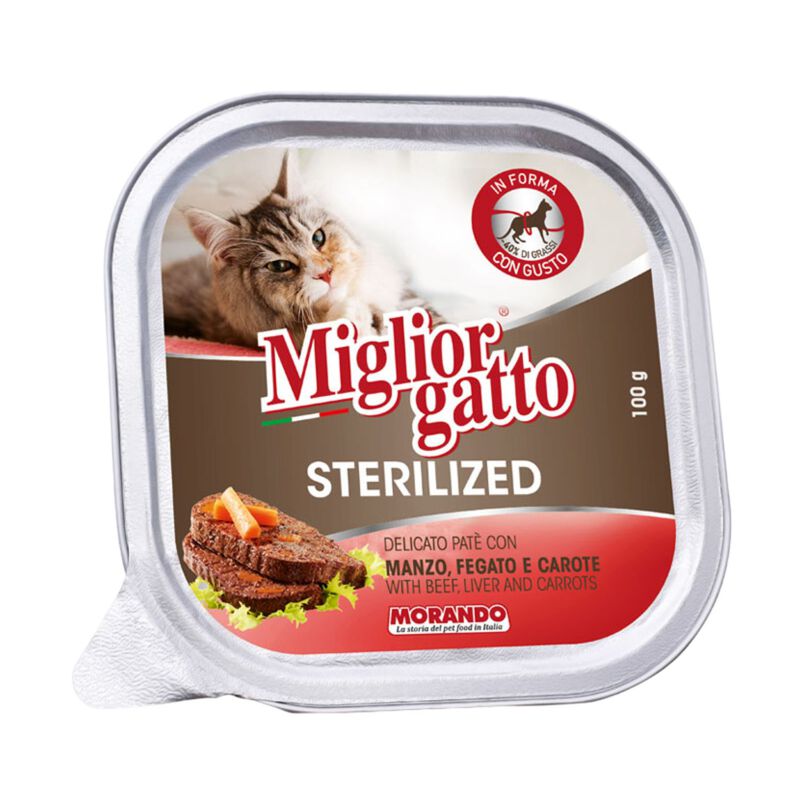 Migliorgatto Cat Sterilised Delicato Pat&egrave; con Manzo, Fegato e Carote 100 gr