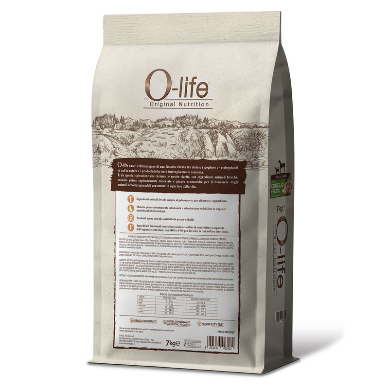 O-life Dog Steril All breeds ricco in Coniglio fresco con patate piselli e ortica 7kg