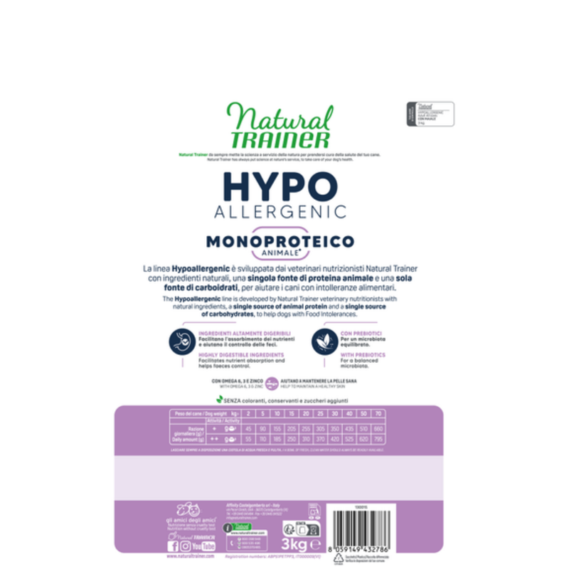 Natural Trainer Hypoallergenic Cani Adulti Maiale 3kg