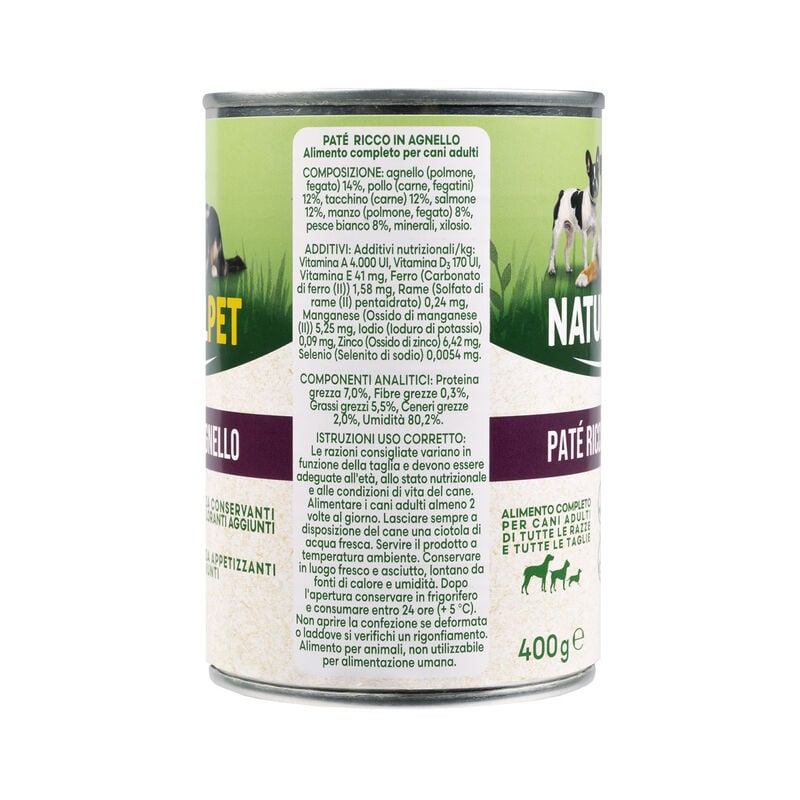 Naturalpet Dog Adult Pat&egrave; ricco in Agnello 400 gr