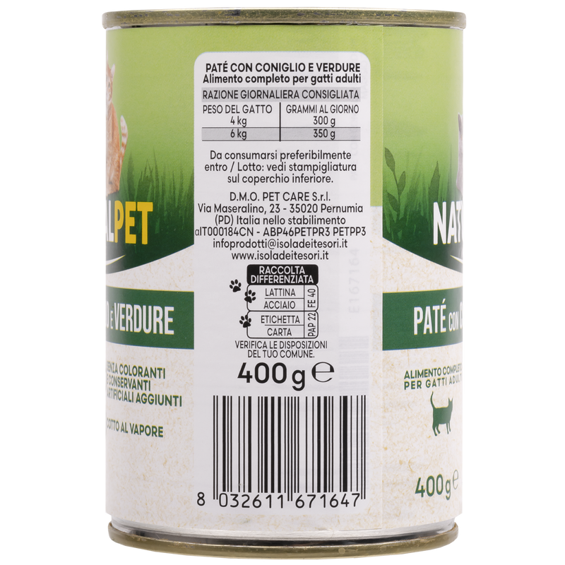 Naturalpet Cat Adult Pat&eacute; Coniglio e Verdure 400 gr
