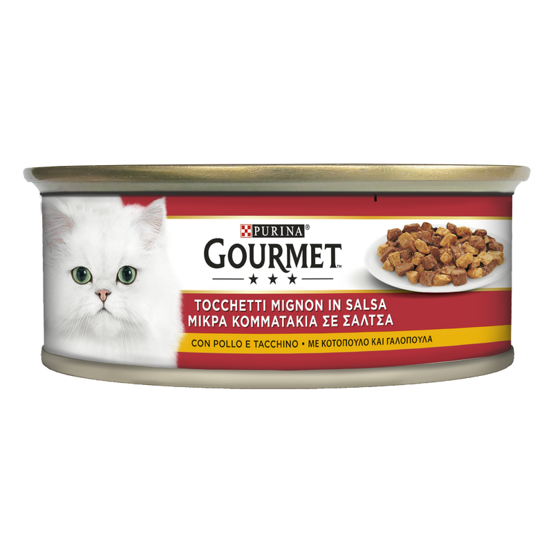 Gourmet Rosso Cat Adult Tocchetti Mignon in Salsa con Pollo e Tacchino 195 gr