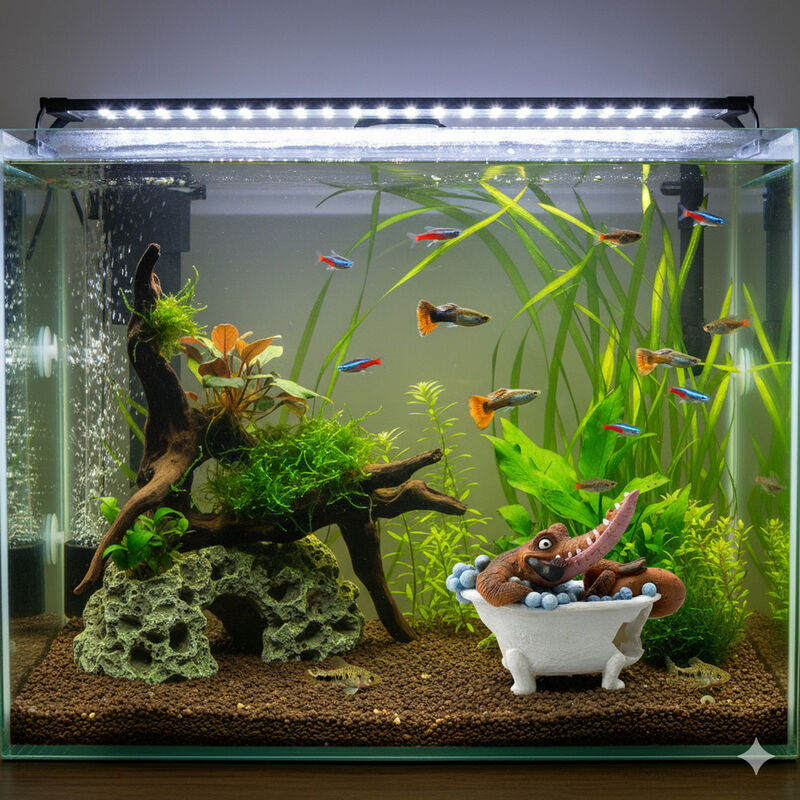 Askoll Decorazione acquari Coccodrillo con vasca 12,5x7,5x10 cm