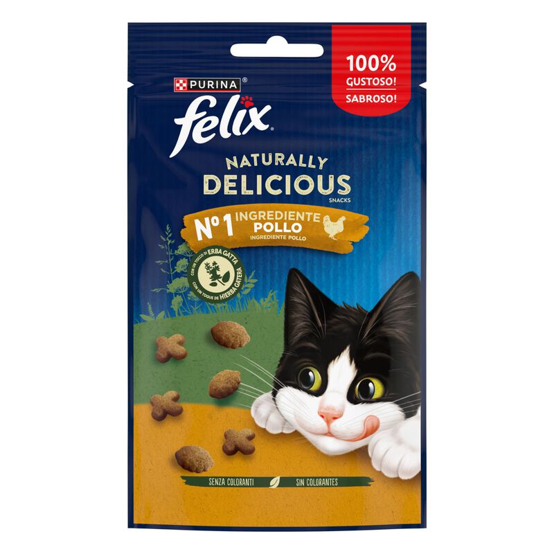 Felix Naturally Delicious Cat Snack con Pollo ed Erba gatta 50 gr