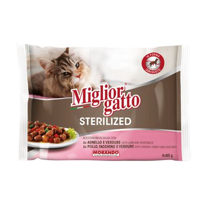 Migliorgatto Cat  Sterilized Bocconcini in Salsa Assortiti Carne 4 x 85 gr