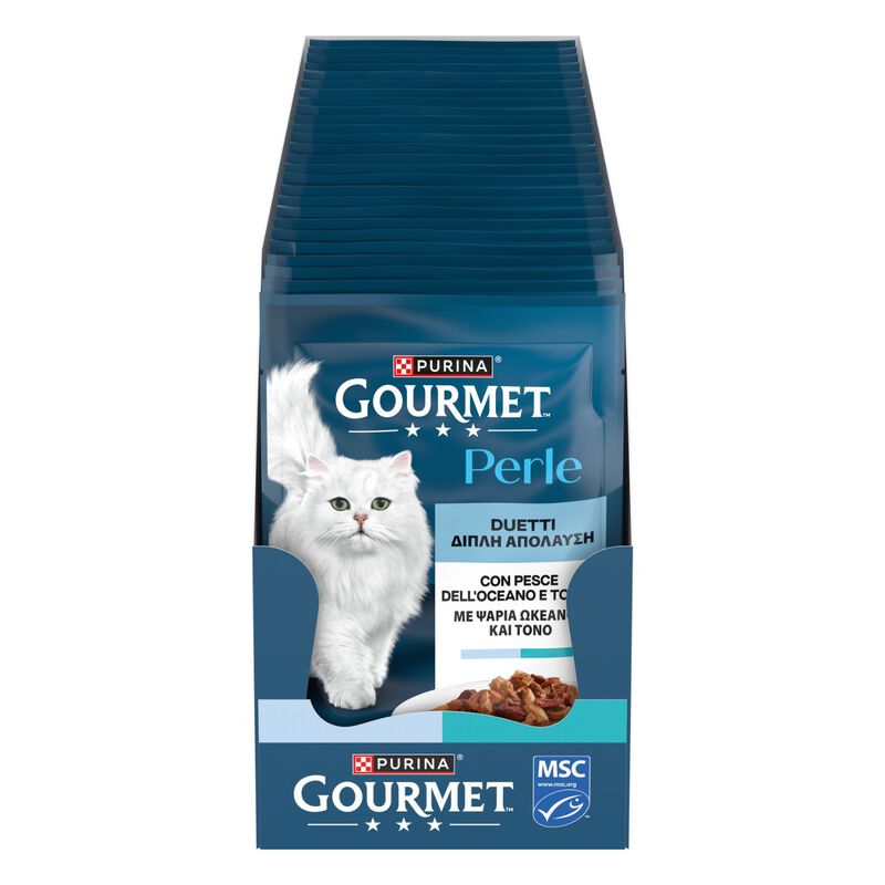 Gourmet Perle Duetti Cat Adult con Pesce dell'Oceano e Tonno 85 gr