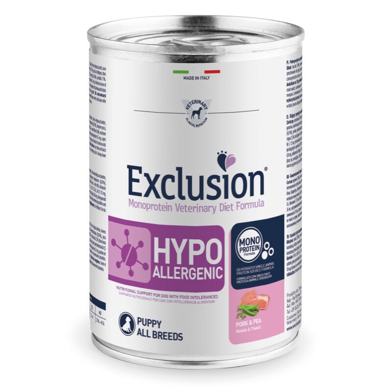 Exclusion Monoprotein Veterinary Diet Puppy Hypoallergenic Maiale e Piselli 400 gr