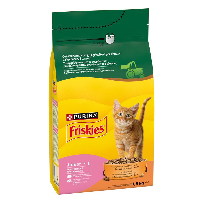 Friskies Cat Junior con Pollo, Tacchino, Latte e Verdure 1,5 kg