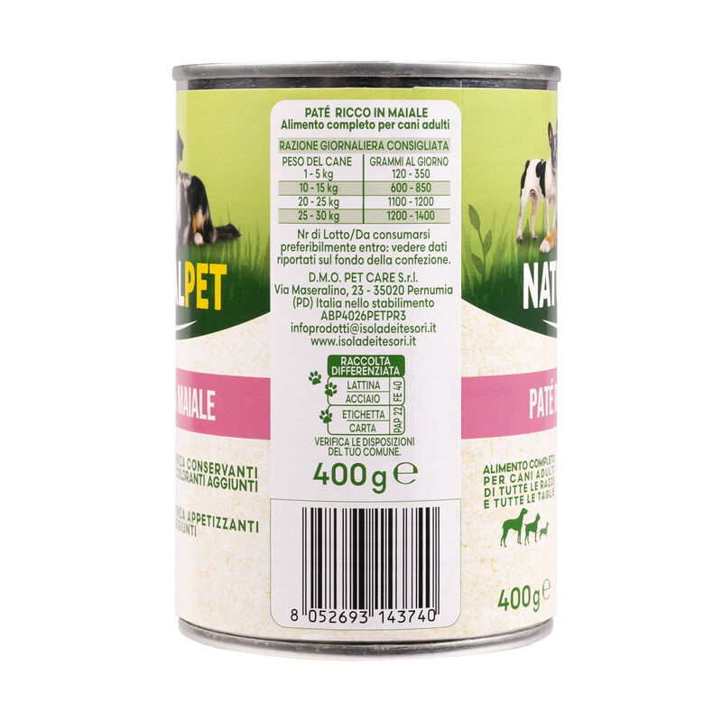 Naturalpet Dog Adult Pat&eacute; ricco in Maiale 400 gr
