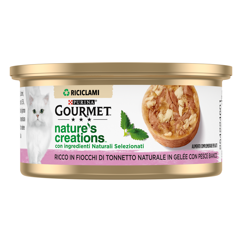 Gourmet Nature's Creation Fiocchi di Tonnetto in gel&eacute;e con Pesce bianco 70gr