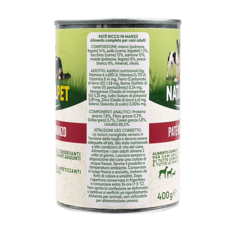 Naturalpet Dog Adult Pat&egrave; ricco in Manzo 400 gr