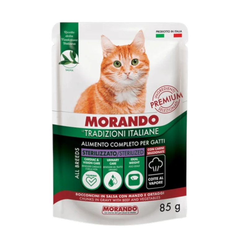 Morando Tradizioni Italiane Cat Adult Steril bocconcini in salsa con manzo e ortaggi 85gr