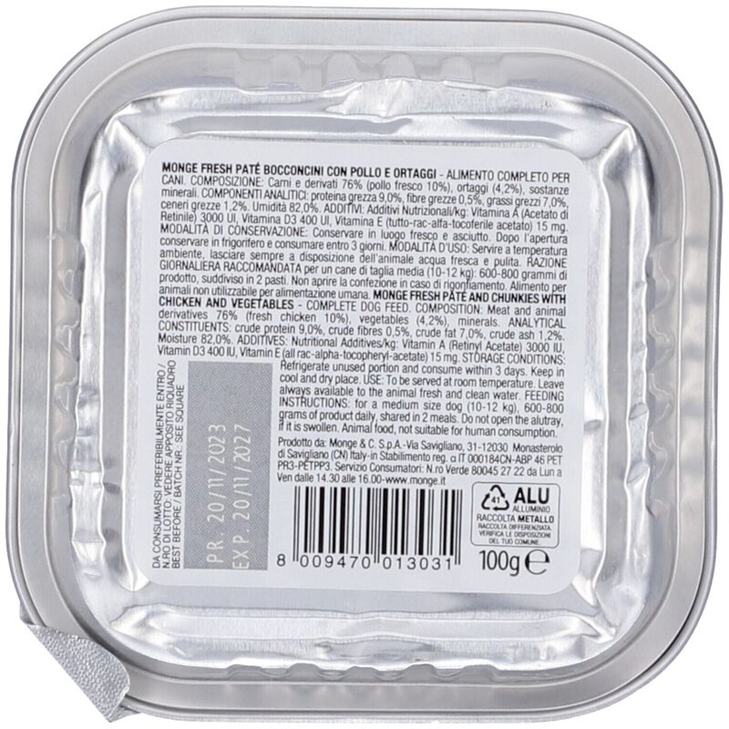 Monge Fresh Dog Adult Pat&eacute; con Bocconcini con Pollo e Verdure 100 gr