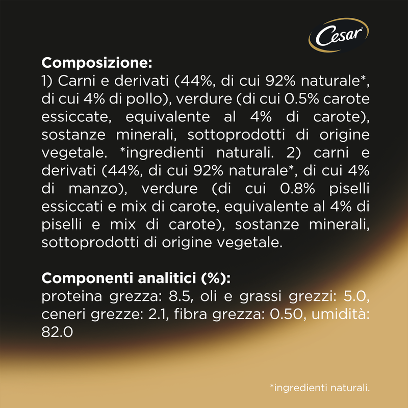 Cesar Dog Delizie del Giorno Multipack Pollo e Carote e Manzo e Verdure in Gelatina 4x100 gr