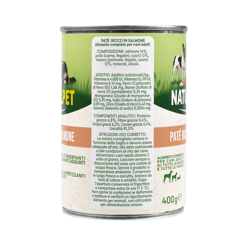 Naturalpet Dog Adult Pat&egrave; ricco in Salmone 400 gr