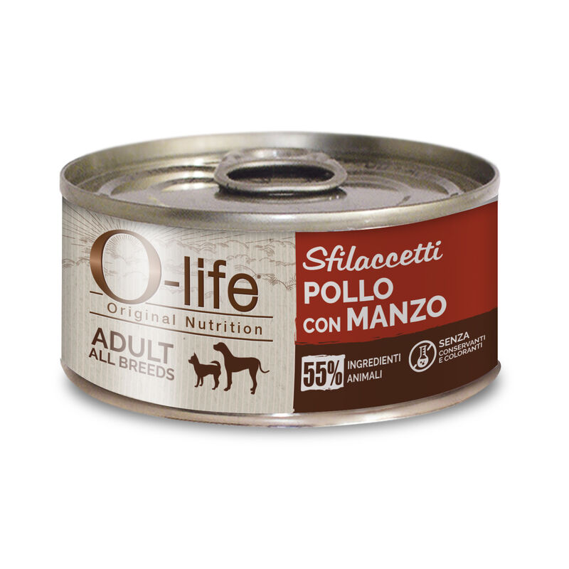 O-life Dog Adult Sfilaccetti Pollo e Manzo 85 gr